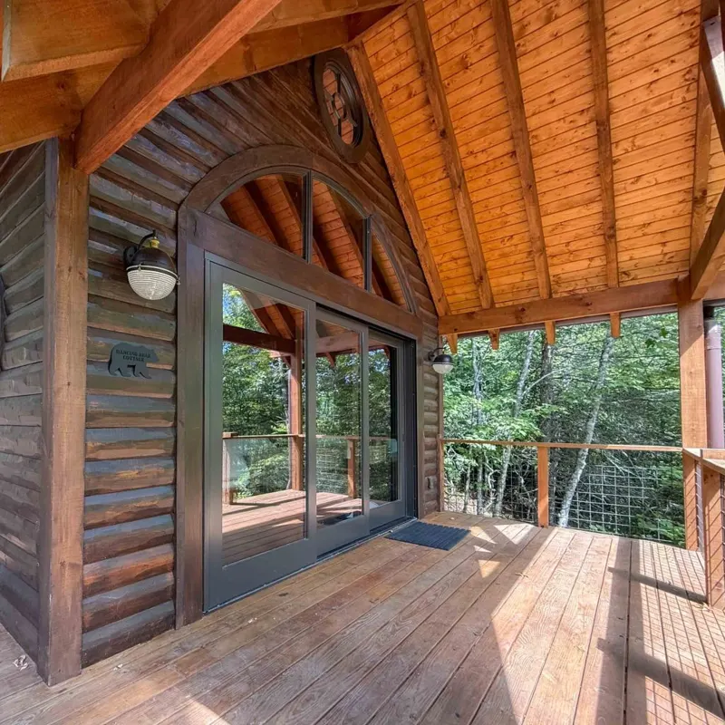 Covered wood deck built by Pillar Building Company